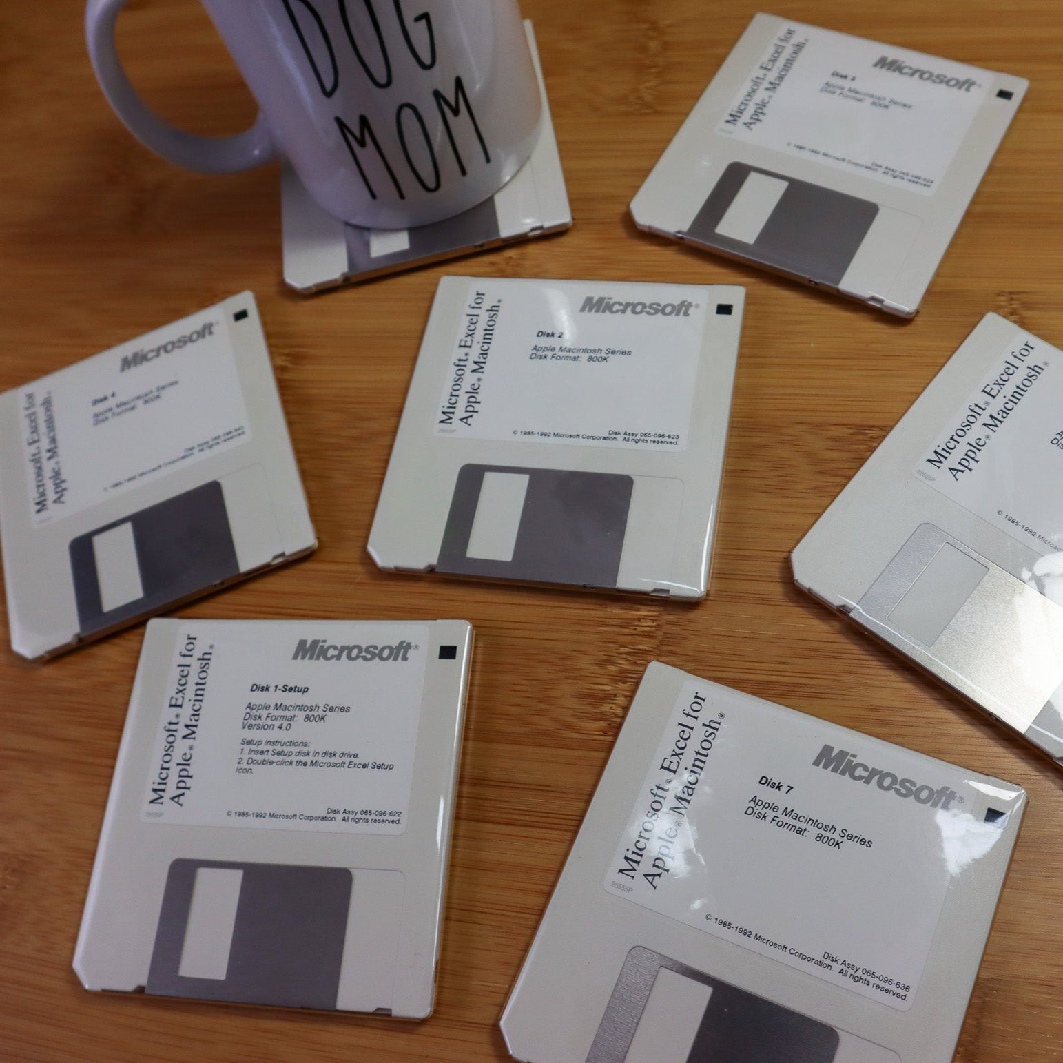 Floppy Disk Coasters Made From Real Floppy Disks / Beige Excel / 7-Pack / TC_M