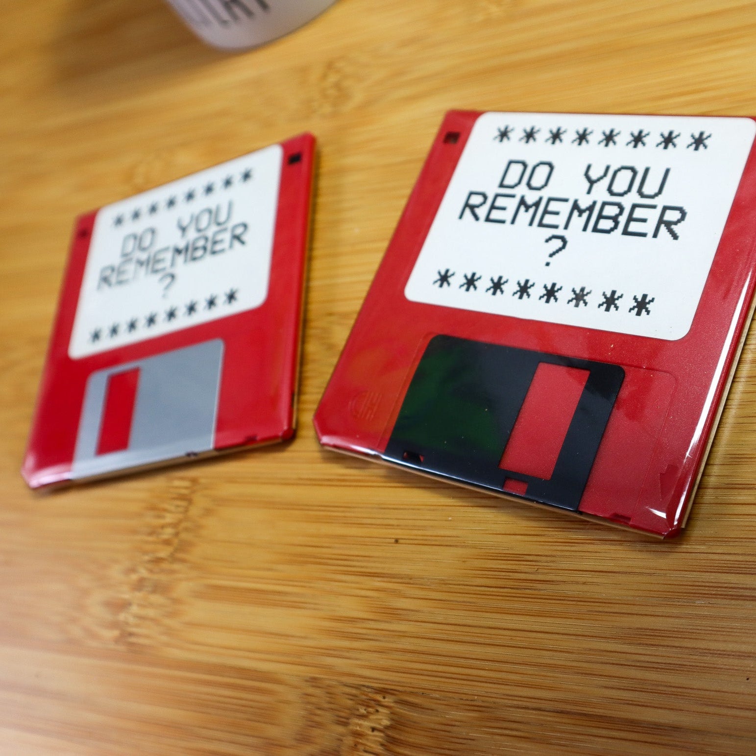 Floppy Disk Coasters Made From Real Floppy Disks / Red Text / 2 -Pack / TC_N