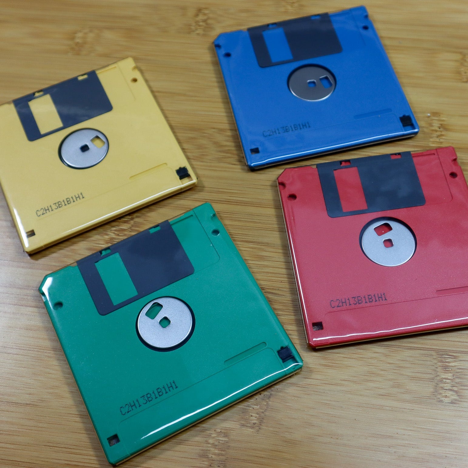 Floppy Disk Coasters Made From Real Floppy Disks / Multicolor Retro / 4 - Pack / TC_P