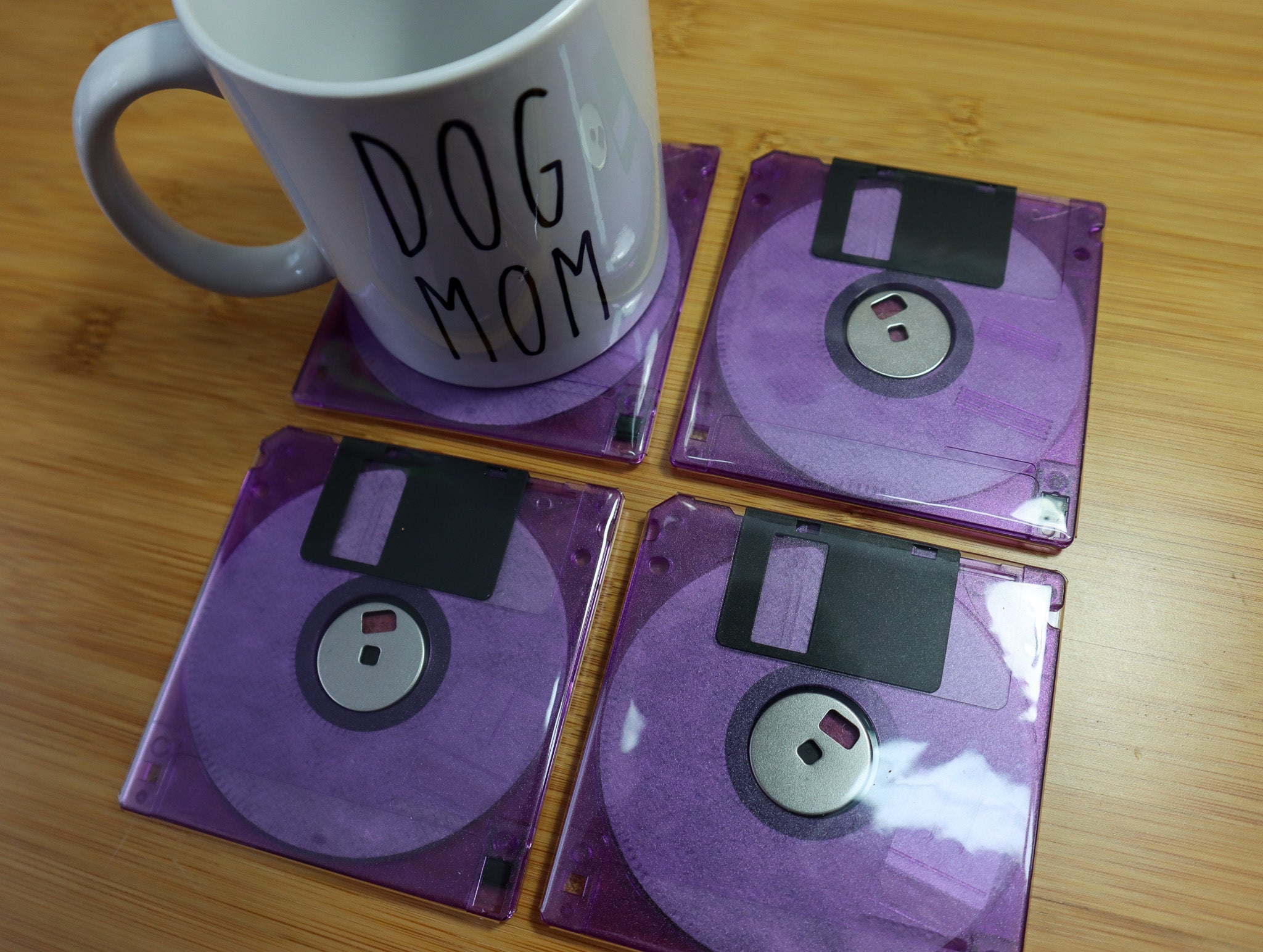 [Sold out here, but Shop on Etsy! - Link in description] Floppy Disk Coasters Made From Real Floppy Disks - Upcycled Tech Geek Gift