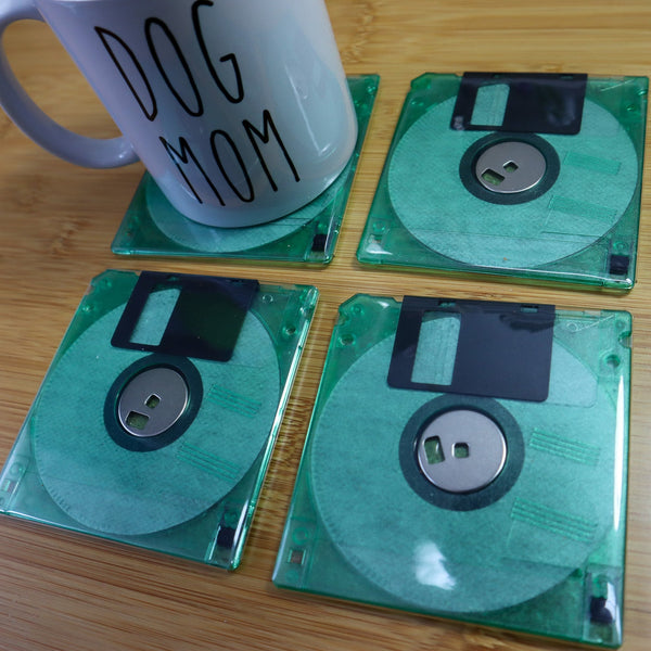 Floppy Disk Coasters Made From Real Floppy Disks / Green / 4-Pack / TC_F