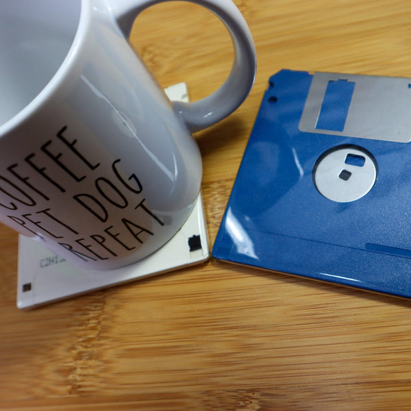 Floppy Disk Coasters Made From Real Floppy Disks / Blue and White / 2 -Pack / TC_O