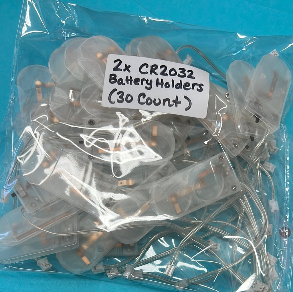 2x CR2032 Coin Cell Battery Holders 30 pack, clear, 6V output