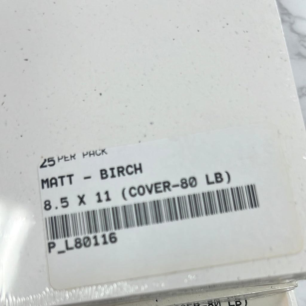80lb cover stock in Birch-Matt, 25 sheet packs